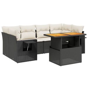 Ensemble de canapés de jardin en rotin noir avec coussins, mobilier d'extérieur au design contemporain, résistant à l'eau et aux UV, en matériau PE - Product Image 4