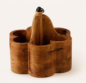 Handcrafted Mango Wood Cutlery Holder With 4 Compartments Rustic Wooden Utensil <b>Caddy</b> For Dining <b>Table</b> And Kitchen Countertop - Product Image 5