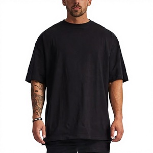 T-shirt décontracté pour homme 100 % coton tricoté 280 g/m² col rond manches courtes vierge épaules tombantes couleur unie coupe oversize design carré devant - Product Image 1
