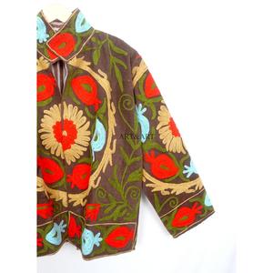 Veste Courte Décontractée pour Femme, Broderie Florale Boutonnée, Faite Main, Écologique, Style Plage, Hiver - Product Image 3