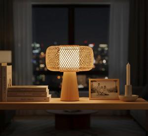 Rattan Woven <b>Table</b> <b>Lamp</b> 28cm Natural Bamboo Shade Wooden <b>Base</b> Boho Home Decor Lighting Supplier - Product Image 1