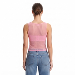 Débardeur en maille transparente 100% polyester pour femmes, col carré, sans manches, crop top sexy, style club, séchage rapide, transparent - Product Image 3