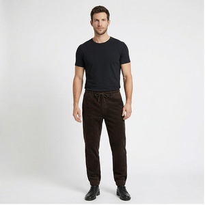 Pantalon décontracté léger à taille haute élastique pour hommes grande taille, logo personnalisé, pantalon large en laine - Product Image 1