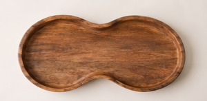 Plateau de service en bois de manguier teinté noyer, plateau décoratif en bois avec forme naturelle et rebord surélevé - Product Image 5