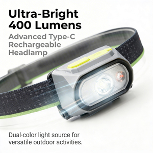 ไฟฉายคาดศีรษะ LED แบบชาร์จไฟได้ รุ่นใหม่ ปี 2026 ความสว่าง 400LM |   ไฟฉายคาดศีรษะกันน้ำ IP65 สำหรับตั้งแคมป์และกิจกรรมกลางแจ้ง |   แบตเตอรี่ลิเธียม USB-C - Product Image 2