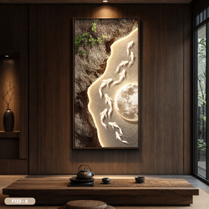 Peinture murale en soie de luxe très vendue, décoration intérieure, tissu en soie fait main, motif Koi et Lune, Vietnam OEM ODM Modèle F123 - 6 - Product Image 5