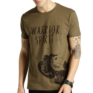 Warrior <b>Spirit</b> Men's Short Sleeve T-Shirt Olive Green Motorcycle Print Casual Cotton Jersey O-Neck Regular Fit - Product Image 1