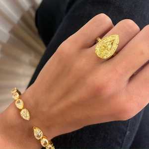 Solid 14K Real <b>Gold</b> Teardrop <b>Cocktail</b> <b>Ring</b> Lab Grown Diamond IGI Canary Yellow 2.9mm Band Custom Fine Jewelry Factory Bulk Order - Product Image 4