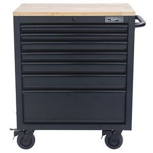 Armoire à outils en acier noir mat avec revêtement en poudre, 7 tiroirs, 76 cm, avec poignées noires, pour la famille - Product Image 1