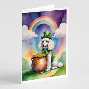 Whimsical St Patrick's Day Tarjetas de felicitación Diseño de caniche blanco Paquete de 8 tarjetas de nota de tamaño A7 en blanco 5x7 con sobres - Product Image 1