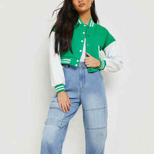 Chaqueta Varsity Verde y Blanca, Corte Regular, Estilo Preppy, Cierre de Botones, Exterior de Poliéster y Algodón, Unisex, para Primavera - Product Image 2