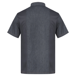 Chemise d'uniforme de serveur à manches courtes pour homme, en polyester et coton tissé, gris foncé, pour restaurant et bar, fermeture à boutons - Product Image 1