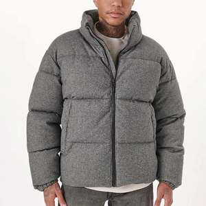 Chaqueta Bomber Acolchada de Lana con Cuello Alto y Cremallera para Hombre, Tallas Grandes, Negra, Transpirable, Estilo Casual de Invierno, Venta al por Mayor - Product Image 1