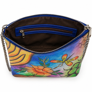 Bolso Bandolera Pintado a Mano para Mujer, Diseño Floral de Mariposas, Bolso Personalizado con Cierre de Cremallera, Forro de Poliéster, Ligero - Product Image 3
