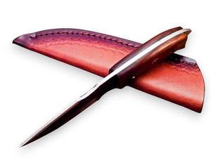 มีดล่าสัตว์ทำมือ ตีขึ้นรูปด้วยมือ ใบมีดแบบ Fixed Blade ปลายแหลม ด้ามไม้โรสวูด พร้อมร่องสำหรับนิ้วมือ และปลอกหนัง ขายส่ง - Product Image 3