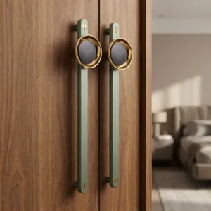 Luxury Emerald Green <b>Gold</b> Square Metal Long Cabinet Pull <b>Handle</b> Midcentury Modern Durable Antirust Designer Wardrobe Furniture - Product Image 6