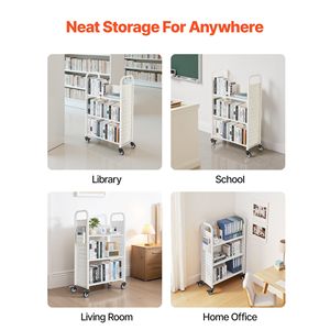 Carrello Porta Libri a Rotelle Monofacciale con Ripiani a L, Capacità 150 Kg, 77x38x122 cm, Struttura in Metallo, Ruote Bloccabili da 3 Pollici - Product Image 3