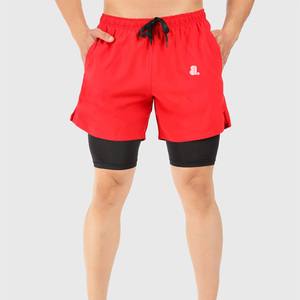 Pantalones Cortos Deportivos Rojos para Hombre, de Secado Rápido, con Cordón Ajustable, Bolsillos, Logotipo Frontal, Cintura Media, Tela de Poliéster - Product Image 1