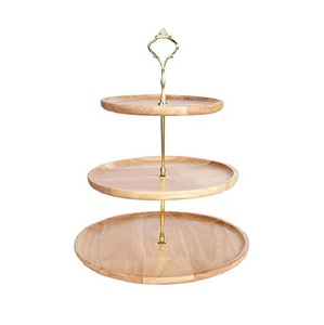 High Arrival Modern Wooden 3-Tiers Cake Stand with Raised Platform for <b>Displaying</b> Cakes Pastries Fruit Dessert Oven Safe - Product Image 2