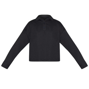 Womens <b>Black</b> Long Sleeve Polo <b>Shirt</b> Knitted Cotton Casual Autumn Wear <b>Button</b> <b>Up</b> Collar Solid Color Regular Fit - Product Image 1