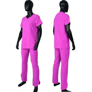 Blouses roses pour femmes en polyester tissé, uniformes d'hôpital avec poches avant et col en V pour usage médical - Product Image 1