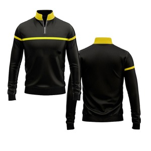 Men Black Yellow Stand 1/4 Collar Zipper Jerseys Full Sleeve Moisture Wicking Sportswear All Seasons Regular Fit Sports Jersey - Product Image 1