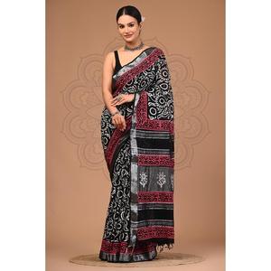 Elegante Saree de Lino Estampado con Blusa de Lino para una Moda Atemporal, Tela Ligera y Elegante, Disponible en Grandes Cantidades - Product Image 5