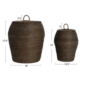 Natural Handwoven Eco-Friendly Rattan Decorative Storage <b>Basket</b> Lid Natural <b>Wicker</b> Organizer for Living Room Bedroom <b>Laundry</b> - Product Image 2