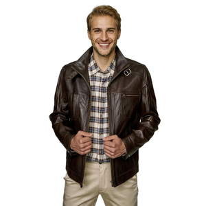 <b>Men's</b> High Quality Casual Stand Collar <b>Leather</b> <b>Jacket</b> Breathable Knitted Fabric Custom Logo Plus Size Options <b>jacket</b> for <b>men</b> - Product Image 4