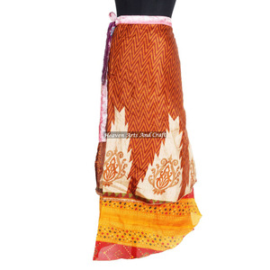 Jupes longues en soie Sari double couche pour femmes, style vintage, réversibles, à enrouler - Product Image 2