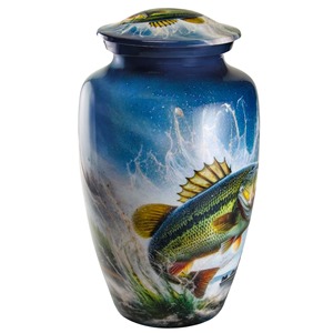 Urna Funeraria para Cremación 'Vamos a Pescar' - Blanca, Capacidad de 200 Pulgadas Cúbicas, Estilo Americano con un Pescador Atrayendo la Gran Captura - Product Image 4