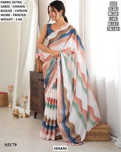 Ishani Women's Chinon Saree Printed Work Regular Fit Floor Length Traditional Style Moisture Wicking Wrinkle Free Wedding - Product Image 2