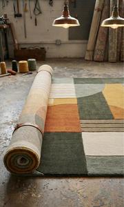 Tapis moderne géométrique en laine tuftée à la main, antidérapant, à poils moyens, motif abstrait color block, pour salon et chambre, tapis décoratif doux - Product Image 5