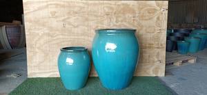 [Jason] Ensemble de 3 pots de fleurs en céramique émaillée turquoise - Pots de fleurs ronds modernes en porcelaine pour la décoration intérieure et extérieure - Product Image 3