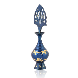Blue Enamel Brass Vase with <b>Gold</b> Plating Traditional Design Handmade Indian Decorative Surma Holder with Applicator Stick - Product Image 1
