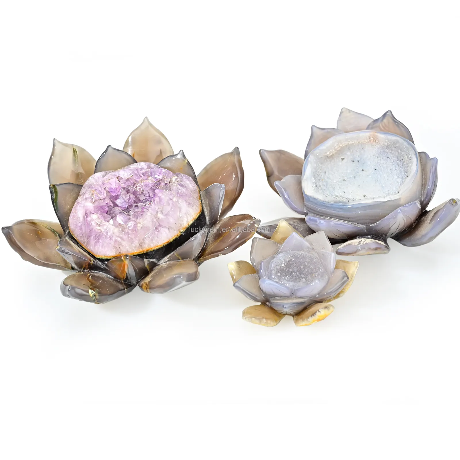 Grande Agate Naturelle Druzy Fleur de Lotus Agate Druzy Sculpture Cristaux de Guérison Pierre