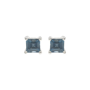 Classic 4MM Square Faceted London <b>Blue</b> Topaz <b>Stud</b> <b>Earrings</b> in 925 Sterling Silver Prong Set Fine Gemstone Jewelry for Women - Product Image 1
