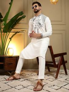 Antra Lifestyle Kurta pour homme, longueur genou, sans plis, en soie brodée avec des sequins, style traditionnel pour festivals, fêtes et mariages - Product Image 3