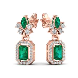 REYES Pendientes de Lujo de Oro Sólido de 14K con Moissanita Certificada GRA y Esmeralda, con Cierre de Rosca, Joyería para Bodas y Fiestas - Product Image 5