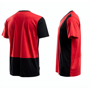 เสื้อยืดคอกลมแขนสั้นสีแดงดำสำหรับผู้ชาย ผ้าฝ้าย 100% เสื้อยืดลำลองน้ำหนักเบา สไตล์ฤดูร้อนสำหรับผู้ชาย - Product Image 2