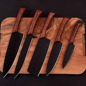 Ensemble de couteaux de chef en acier damas forgé noir, écologiques, ambidextres, avec manche en bois de rose brun - Product Image 4