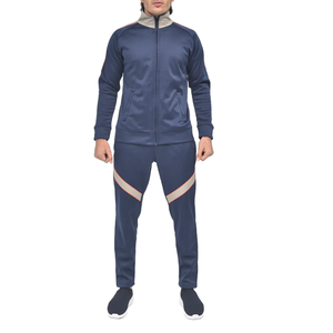 <b>Men's</b> Navy Blue Tracksuit Full Zip Jacket And <b>Jogger</b> Pants Set With <b>White</b> Stripes Side Pockets Casual Autumn Wear - Product Image 1