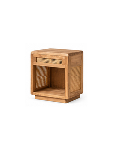 Modern Raw Teak Wood Rattan <b>Bedside</b> Table Drawer <b>Shelf</b> Luxury Quality Nightstand Bedroom Apartment Living Room Dining Home - Product Image 5
