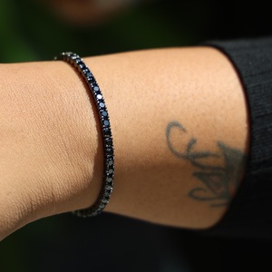 Black Diamond Tennis <b>Bracelet</b> Unisex 6.75 Inch Sterling Silver Rose Gold Plated Lab Grown Chain Link <b>Bangle</b> Romantic Wedding - Product Image 6