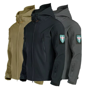 Men's Hooded Fleece Jacket Windproof Polyester Workwear Style Regular Fit Zipper Closure Solid Black Autumn Wear - Product Image 1