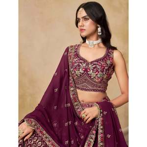 <b>Wedding</b> Wear Maroon Zari Embroidered Georgette Lehenga Choli - Product Image 2