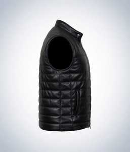 <b>Men</b> <b>Black</b> Quilted Puffer Genuine Leather <b>Vest</b> Winter Waistcoat <b>Black</b> <b>Men's</b> Quilted Puffer Leather <b>Vest</b> - Product Image 3