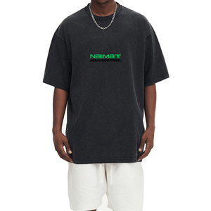 Naimat Men's Oversized Black Cotton T-Shirt With Green <b>Logo</b> Front Print Casual Streetwear Short Sleeve O-Neck Jersey Fit - Product Image 1