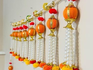 Guirnaldas Decorativas Tradicionales de Lujo para Puertas, con Perlas Artificiales y Pompones, para la Festividad Diwali India - Product Image 4