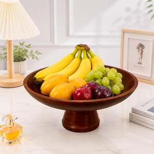 Frutero de Madera de Mango Marrón Oscuro con Pedestal, Tazón Rústico para Servir de 12 Pulgadas - Product Image 2